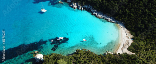 Aerial drone ultra wide photo of paradise sandy beaches in popular summer destination - island of Antipaxos with turquoise clear sea, Ionian, Greece © aerial-drone