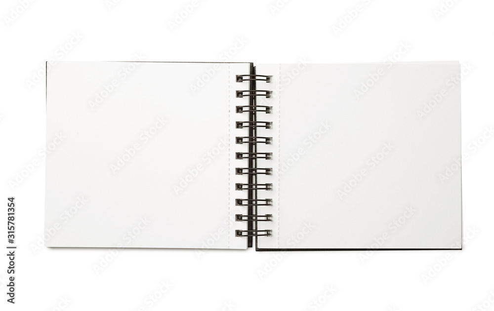Stylish open notebook isolated on white, top view Stylish open notebook isolated on white, top view