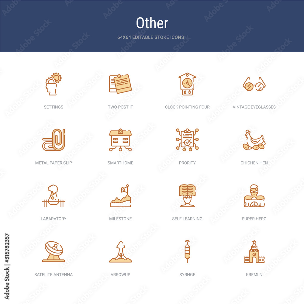 set of 16 vector stroke icons such as kremln, syrnge, arrowup, satelite antenna, super hero, self learning from other concept. can be used for web, logo, ui\u002fux
