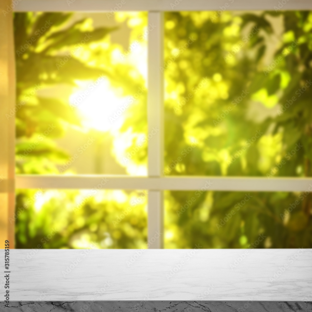 Empty table in front of window. Sunny morning Empty table in front of window. Sunny morning