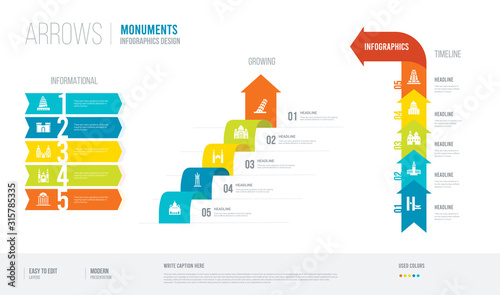 arrows style infogaphics design from monuments concept. infographic vector illustration