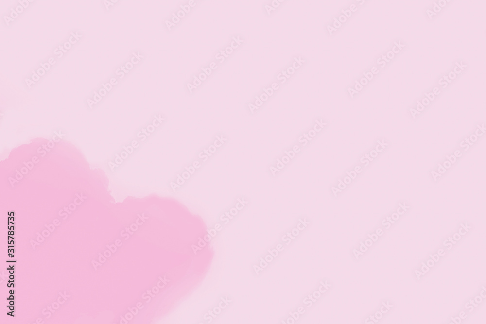 Valentines day background. Pink cloud in shape of a heart on pink watercolor background. Copy space