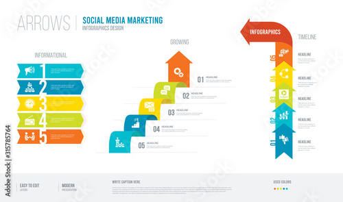 arrows style infogaphics design from social media marketing concept. infographic vector illustration