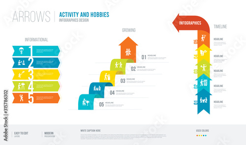 arrows style infogaphics design from activity and hobbies concept. infographic vector illustration