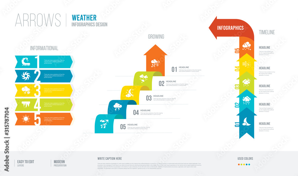 arrows style infogaphics design from weather concept. infographic vector illustration