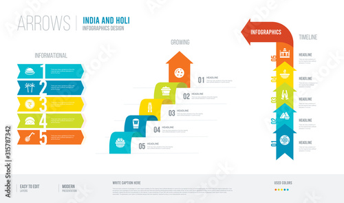 arrows style infogaphics design from india and holi concept. infographic vector illustration