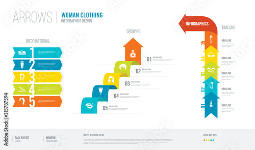 arrows style infogaphics design from woman clothing concept. infographic vector illustration