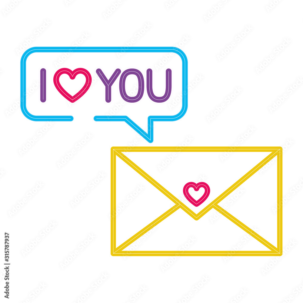 envelope closed in neon light on white background envelope closed in neon light on white background
