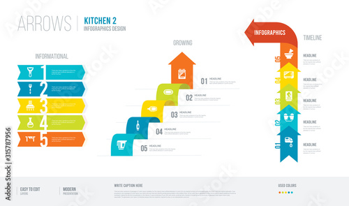 arrows style infogaphics design from kitchen 2 concept. infographic vector illustration