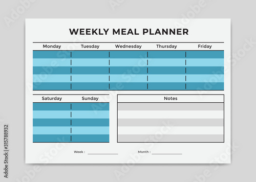 Simple menu meal planner weekly grid template blue color vector