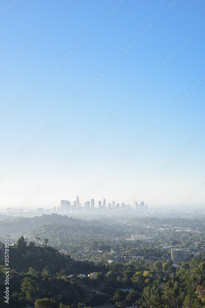 Downtown Los Angeles skyscrapers at foggy cloudy day Downtown Los Angeles skyscrapers at foggy cloudy day