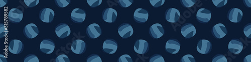 Classic blue tossed polka dot vector border texture seamless pattern. Variegated soft blended geo dyed background. Denim indigo masculine abstract. Japanese style dark geometric circle bubble trim.