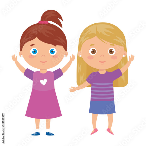 beautiful girls standing on white background