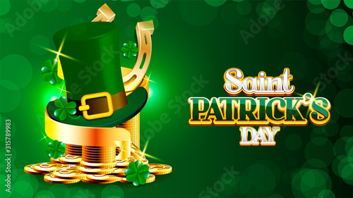 Happy St Patrick's Day leprechaun hat with gold coins