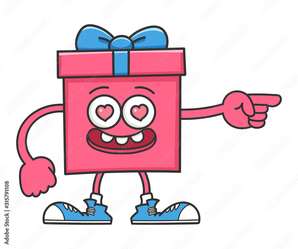 Naklejka premium Happy Valentines day gift box cartoon pointing