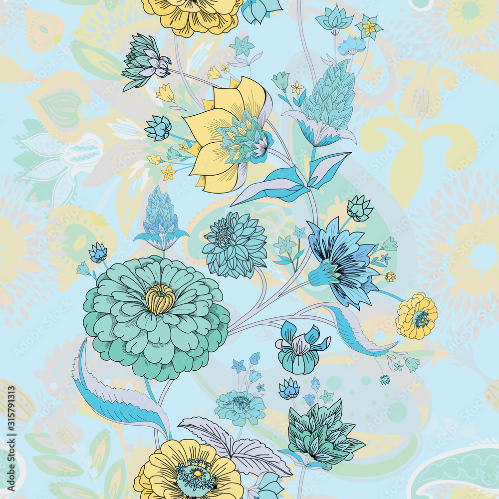 Fototapeta premium Seamless border. Floral original pattern in vintage style.