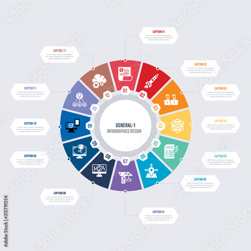 round 12 options general-1 infographic template design. cloud service, collaborative idea, compatibility, computer vision, computing technology, construction crane vector icons