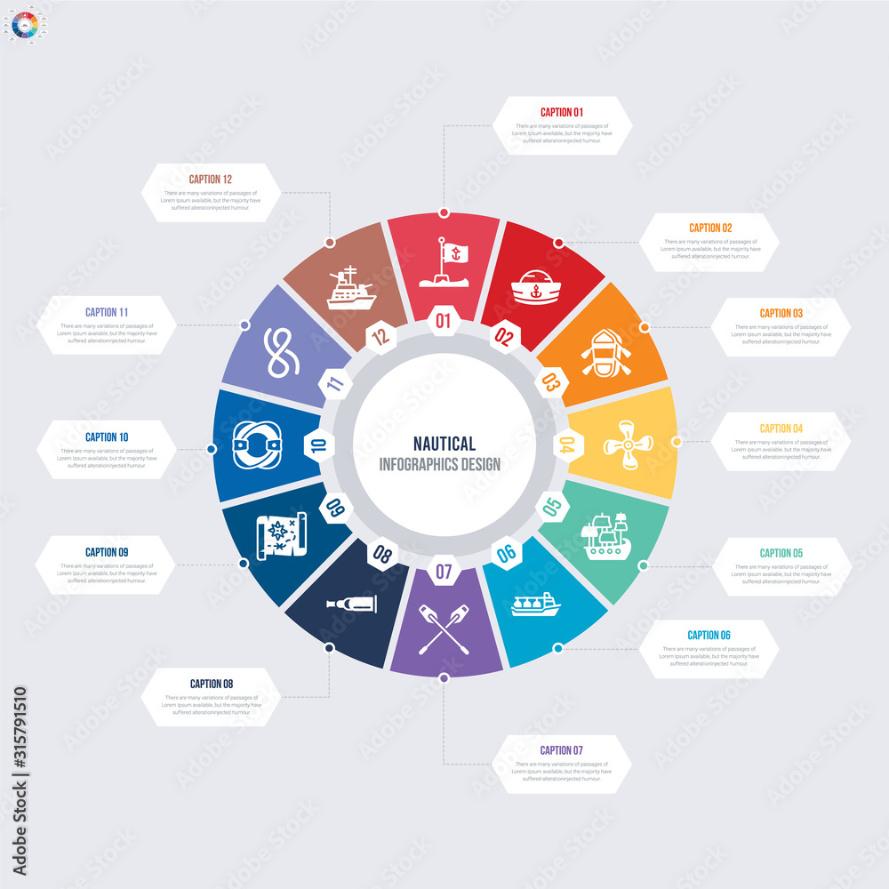Fotografie round 12 options nautical infographic template design