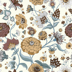 Canvas schilderij Japanse stijl patronen Vintage paisley patroon met bloemen  © alfaolga