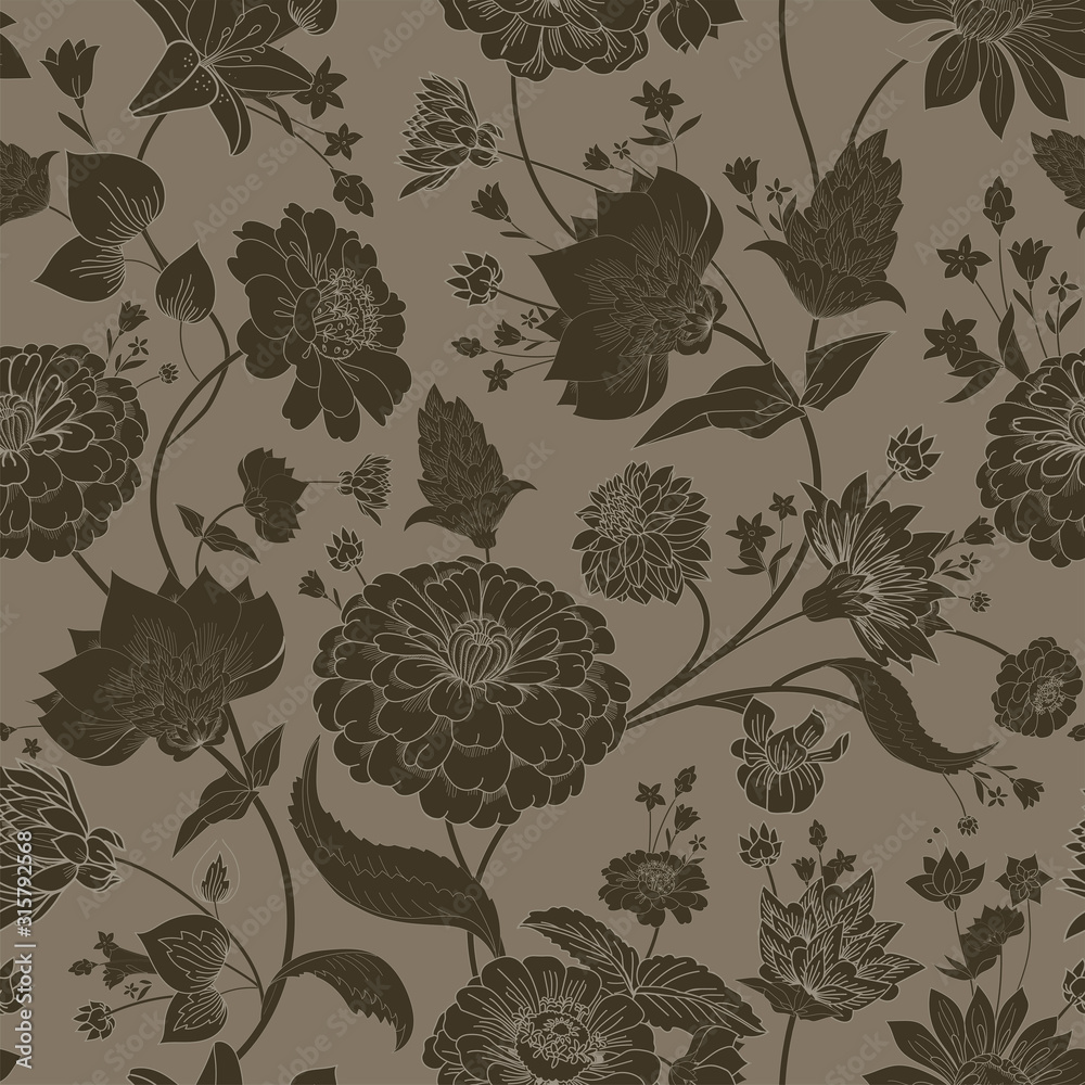 Floral seamless original pattern in vintage paisley style.