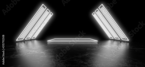 Fototapeta Naklejka Na Ścianę i Meble -  Beautiful composition of white neon lights on a black background. 3d rendering image.