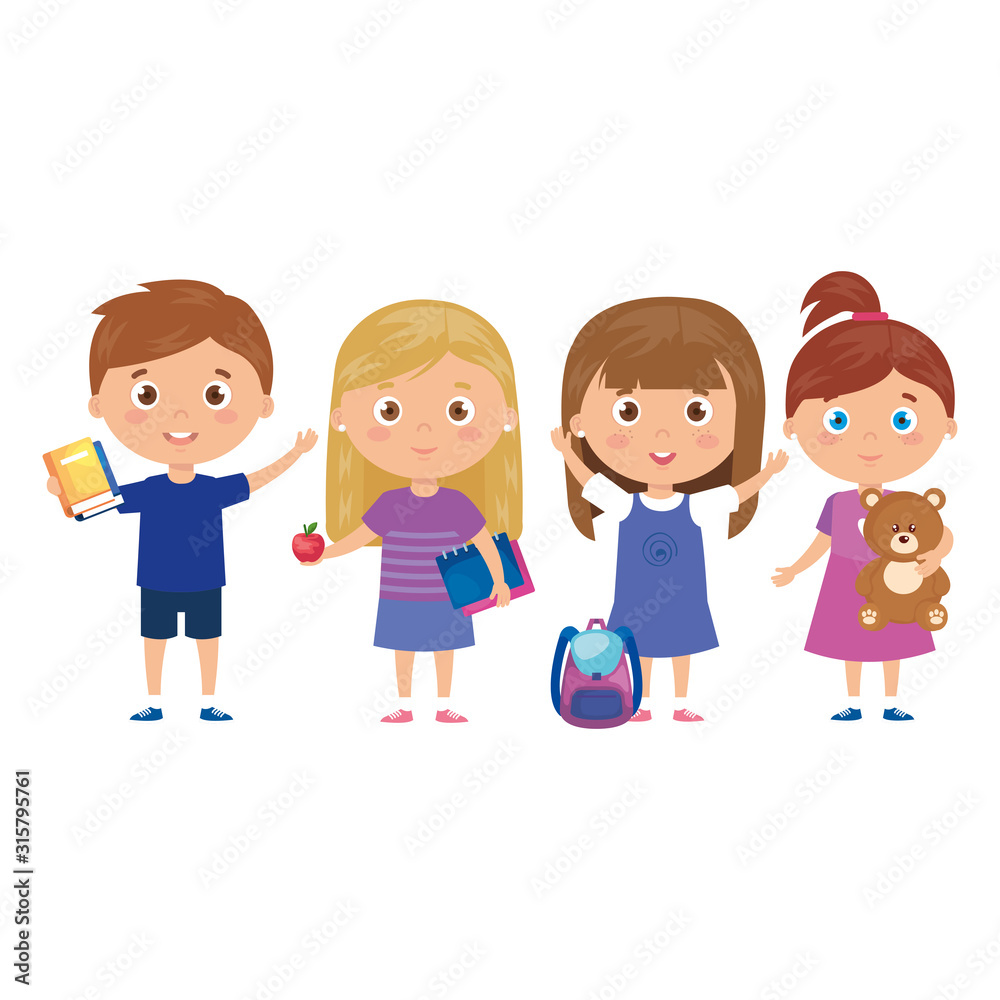 scene children standing on white background scene children standing on white background