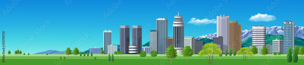 Obraz premium 街並みビル群-横位置B