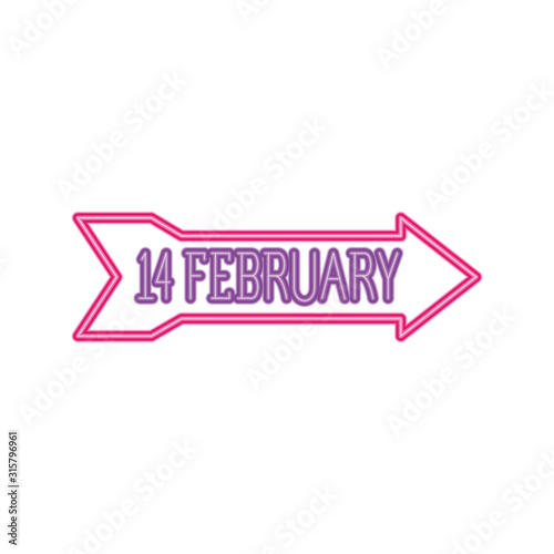 february 14 label in neon light, valentines day