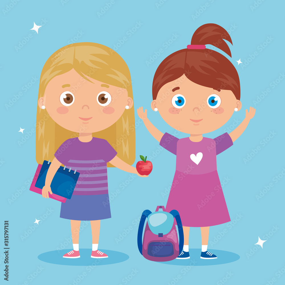 scene of girls standing on blue background scene of girls standing on blue background