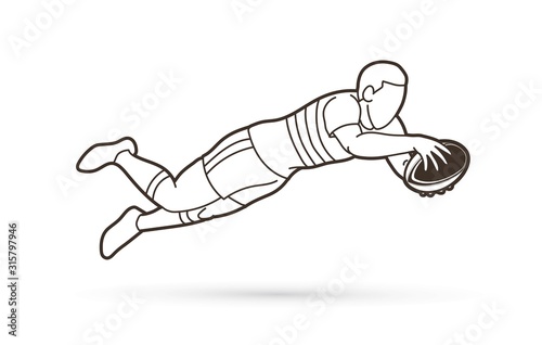 Rugby player action cartoon sport graphic vector.