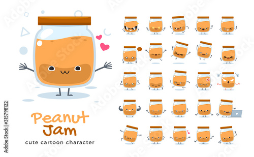 Vector set of cartoon images of Peanut Jam. Vector Illustration.