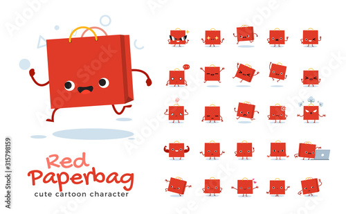 Vector set of cartoon images of Paper bag. Vector Illustration.