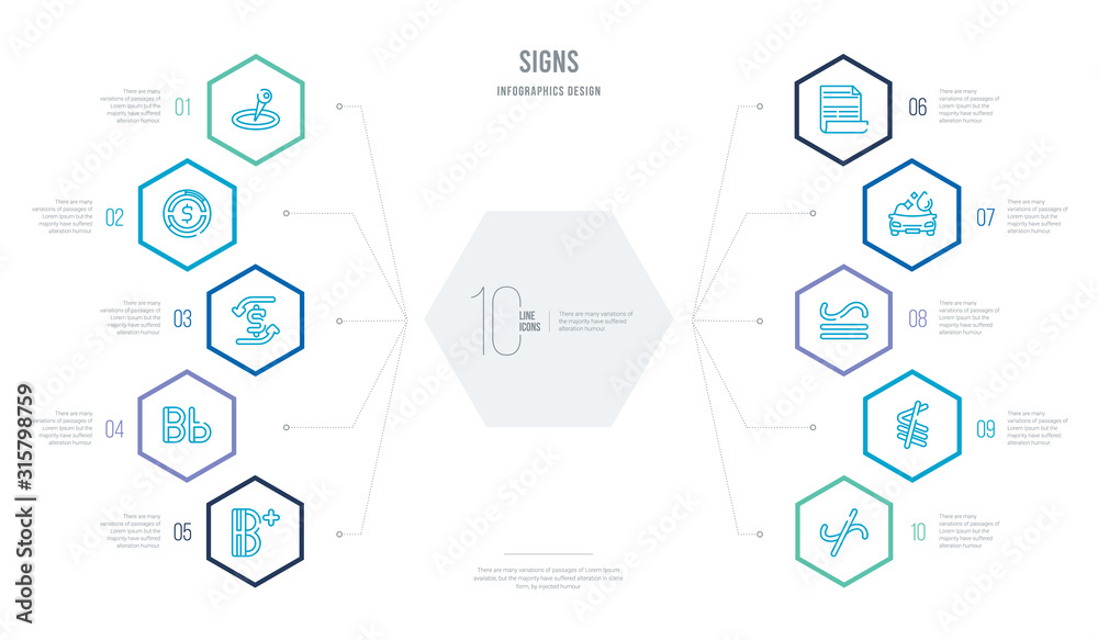 signs concept business infographic design with 10 hexagon options. outline icons such as not similar, neither less or exactly equal, is congruent to, carwash, document sheets, b letter signs concept business infographic design with 10 hexagon options. outline icons such as not similar, neither less or exactly equal, is congruent to, carwash, document sheets, b letter