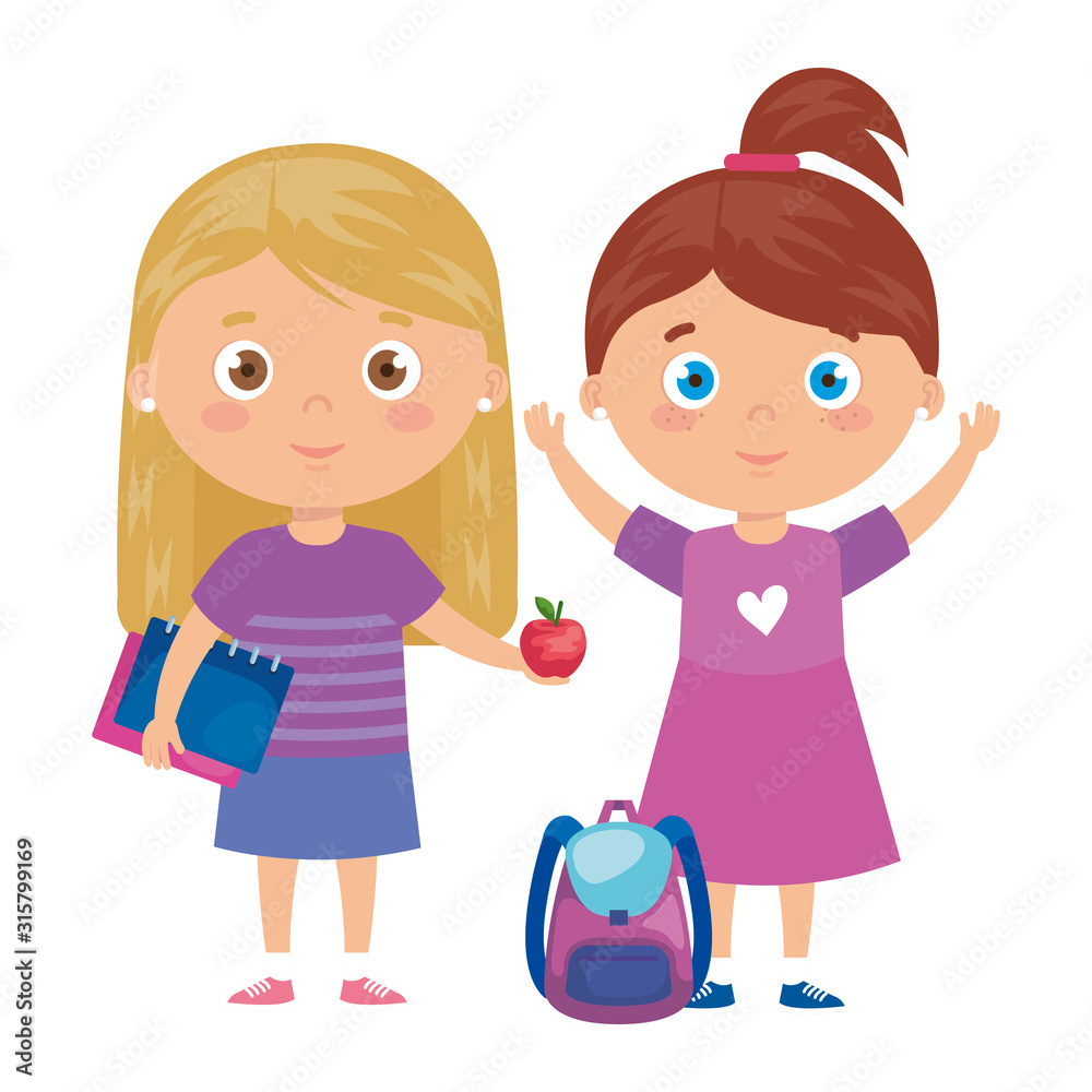 scene of girls standing on white background scene of girls standing on white background