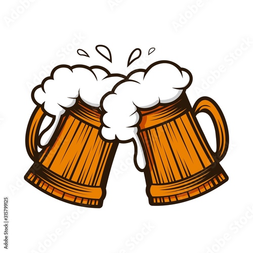 medieval wooden glass of beer tossing for party vector illustration design