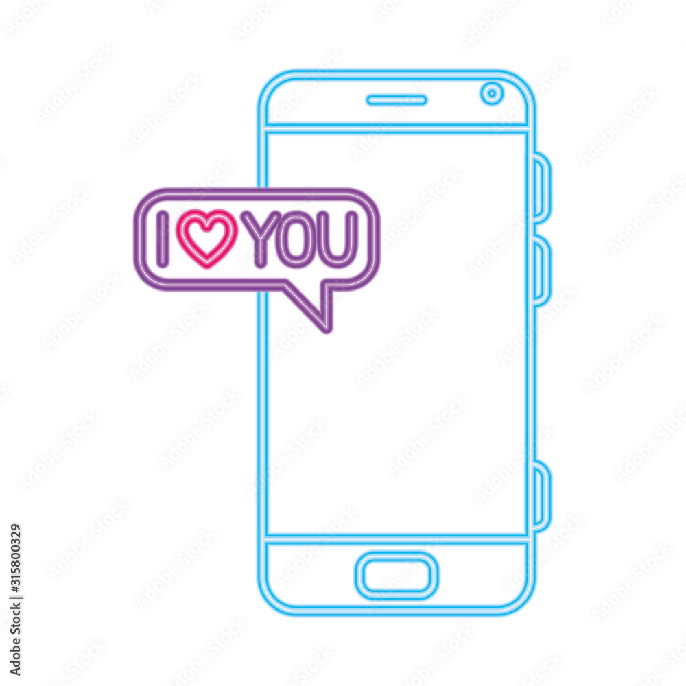 smartphone with speech bubble in neon light, valentines day smartphone with speech bubble in neon light, valentines day