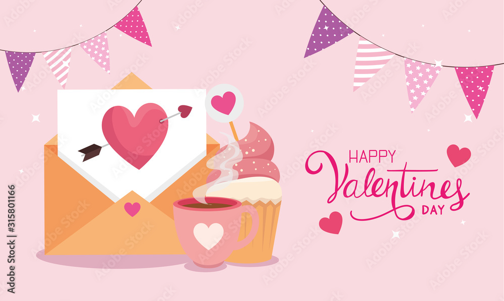happy valentines day with envelope and decoration happy valentines day with envelope and decoration