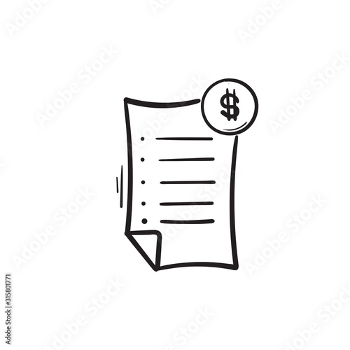 Bill, Invoice icon, Payment icon, Medical bill, Banking transaction receipt, Online shopping invoice, Procurement expense, Money document file. with hand drawing style vector isolated