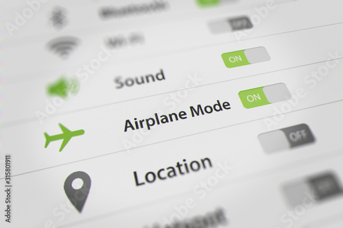 Smartphone Switching to Airplane Mode. Switching to ON