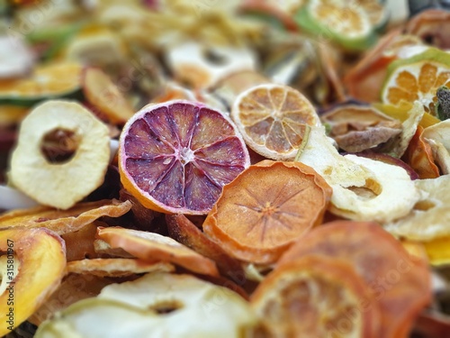 Dried fruits, various colors, delicious to eat.Dry fruits wallpaper and background. Drying is a food preservation that can be stored for a long time.