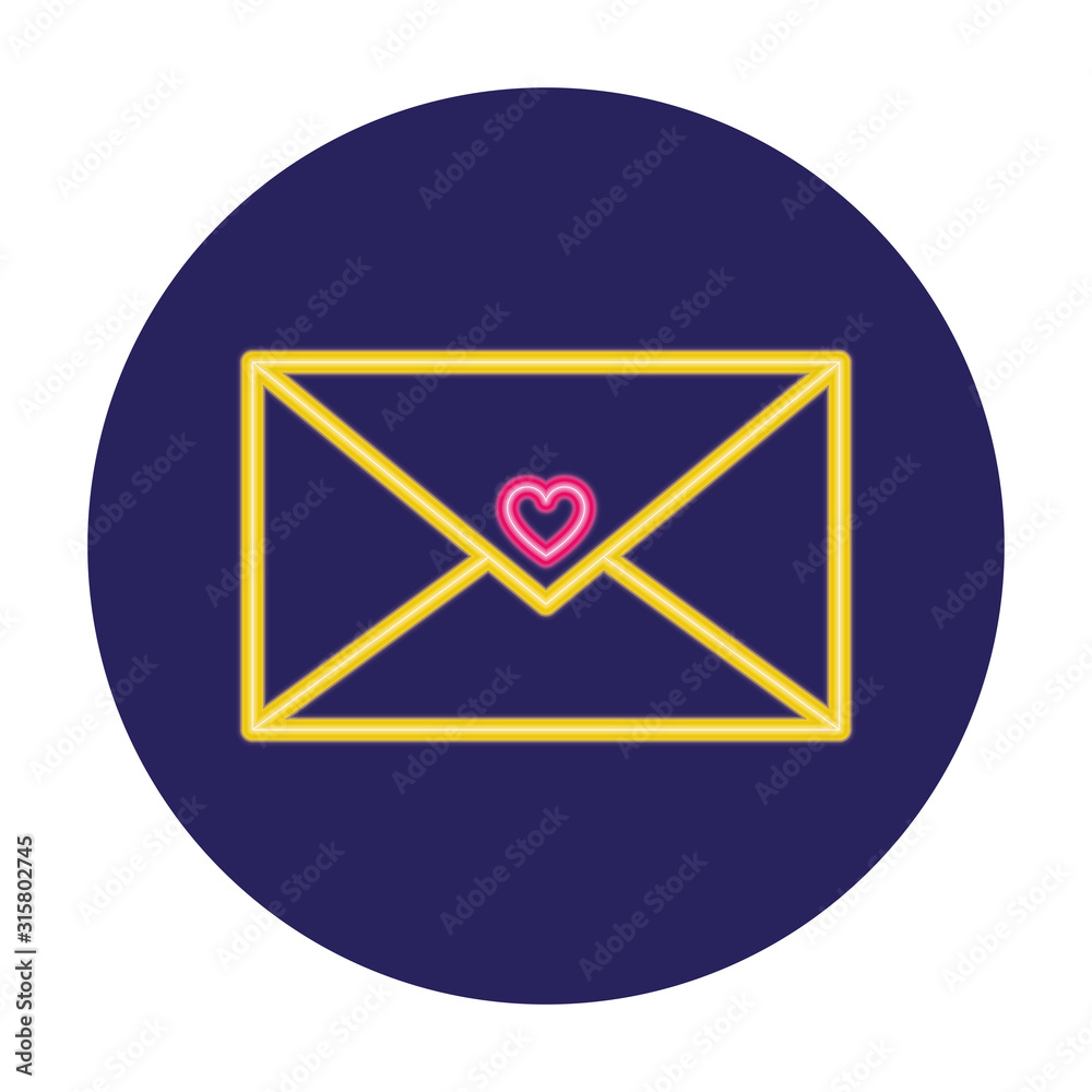 envelope closed in neon light, valentine day envelope closed in neon light, valentine day