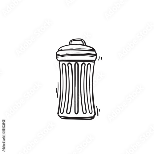 hand drawn Trash can garbage dustbin waste. Trashcan basket empty bucket.isolated