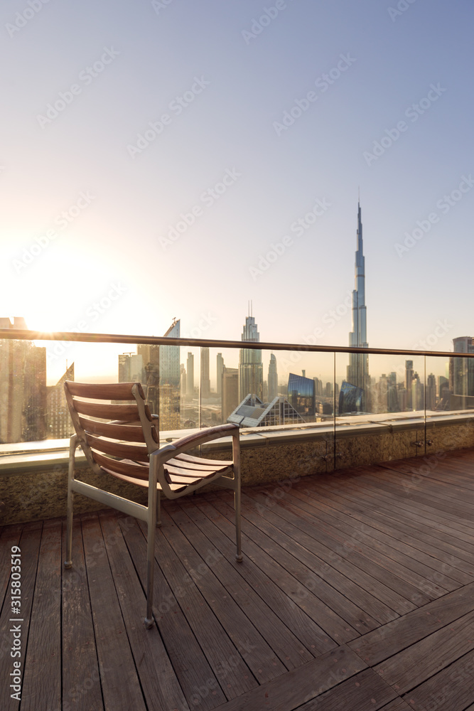 Balcony of Modern Hotel in Dubai UAE.	