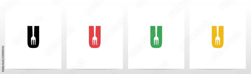Fototapeta premium Fork On Letter Logo Design U