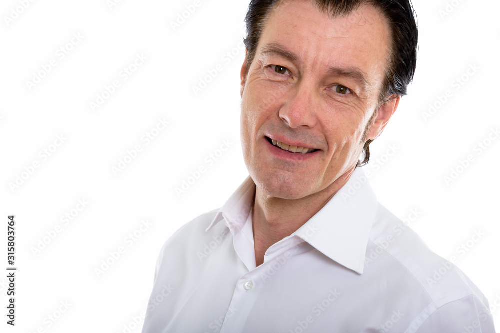 Close up of happy mature handsome man smiling Close up of happy mature handsome man smiling