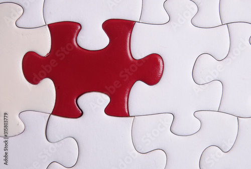 Red puzzle on white background. Copy space