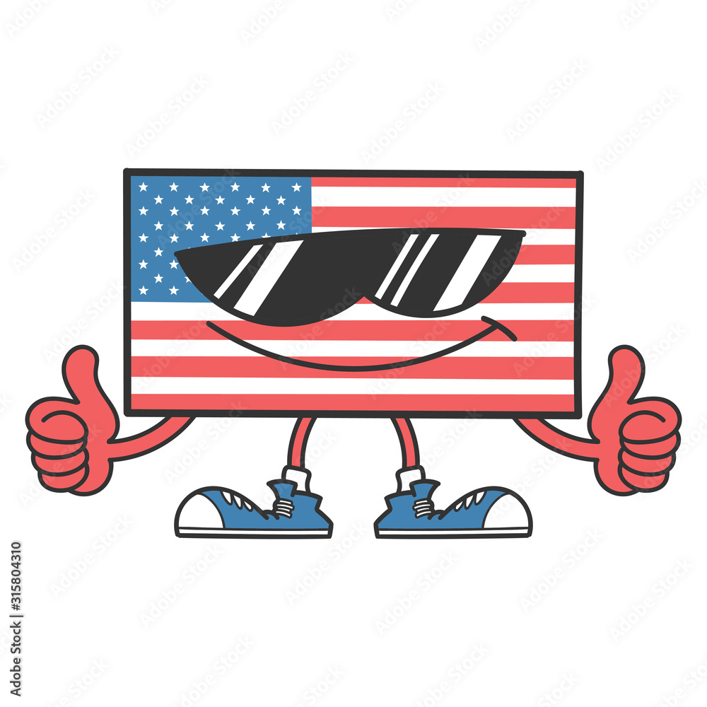 american flag cartoon with sunglasses giving thumbs up Stock
