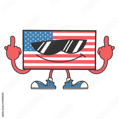 american flag with sunglasses giving the middle fingers