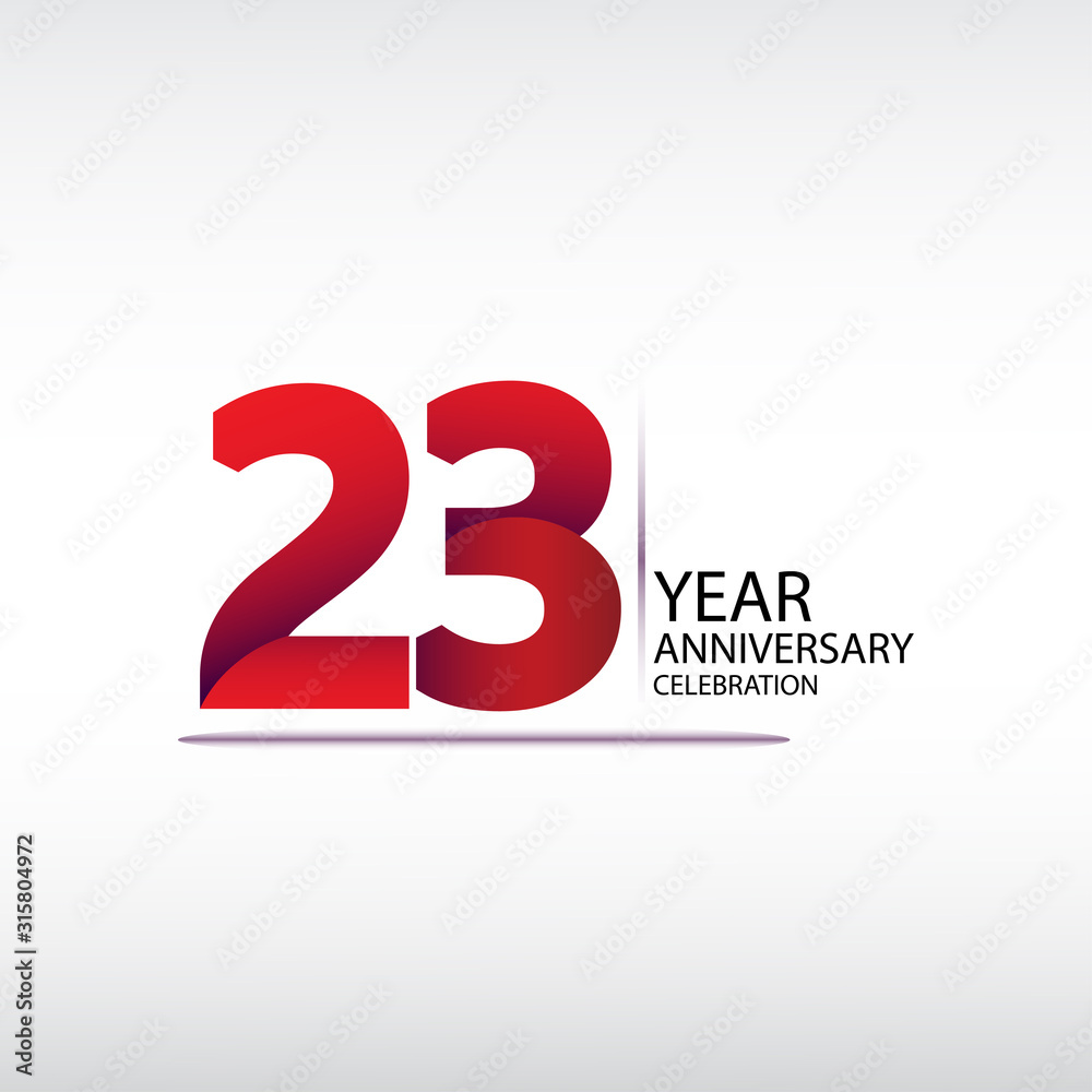 23 years anniversary celebration logotype. anniversary logo with red, vector design for celebration, invitation card, and greeting card - obrazy, fototapety, plakaty 