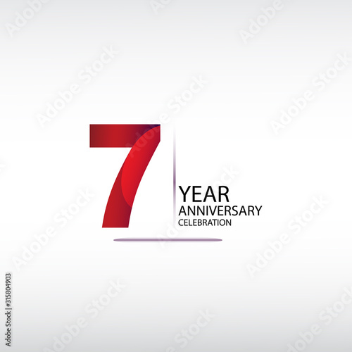 7 years anniversary celebration logotype. anniversary logo with red, vector design for celebration, invitation card, and greeting card